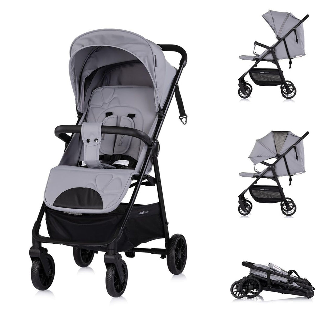 Chipolino Kinderwagen Blossom Stossdämpfer verstellbare Rückenlehne Korb bis 22kg grau, grau