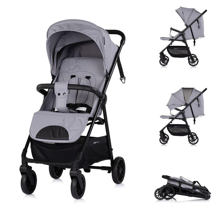 Chipolino Kinderwagen Blossom Stossdämpfer verstellbare Rückenlehne Korb bis 22kg grau, grau