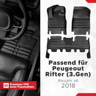 fussmattenprofi.com Auto Fussmatten Kompatibel mit Peugeot Rifter (3.Gen) Baujahr ab 2018 I 100% Pas