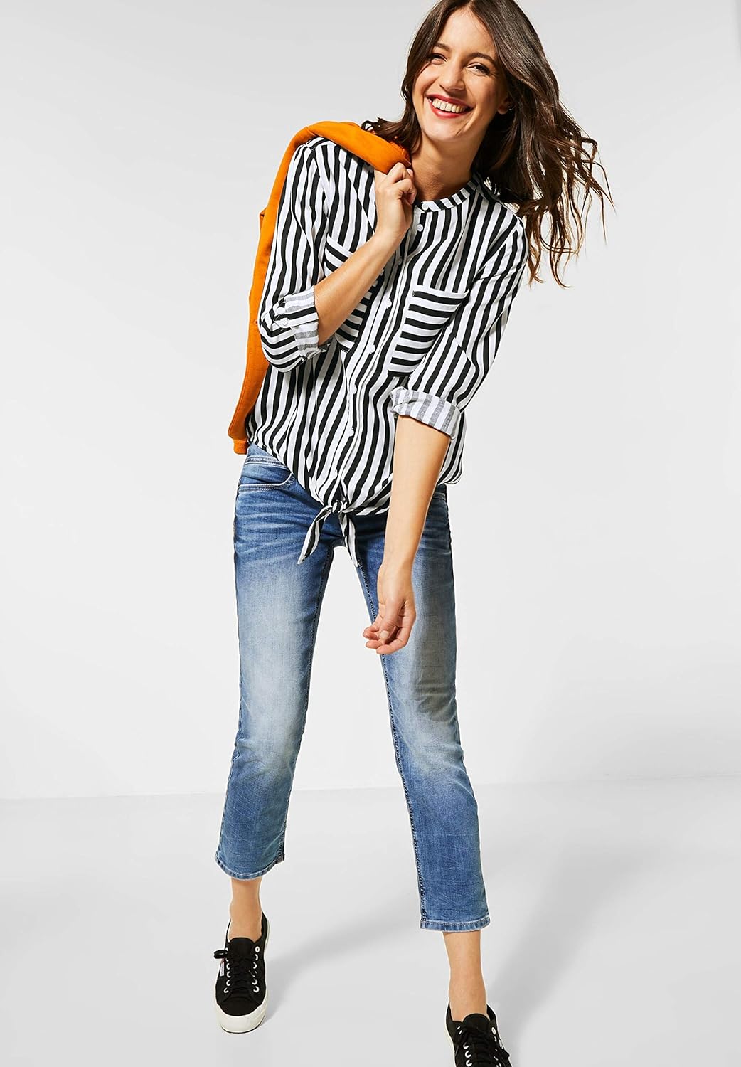 STREET ONE Damen 342166 Streifenbluse Bluse, neo Grey, 36
