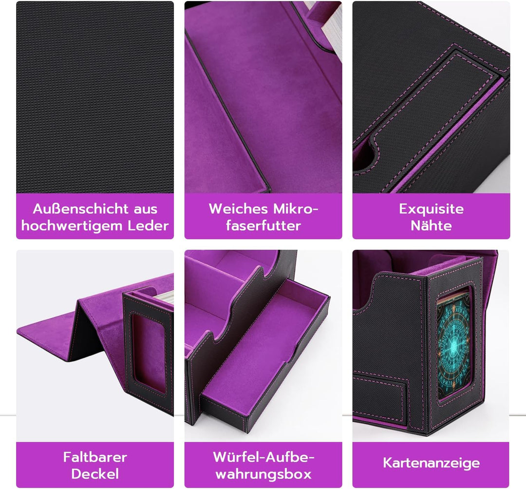 Doppelschicht Card Deck Box für MTG,Gathering Kartenbox mit Schaufenster und Würfelfach PU Leder Sta
