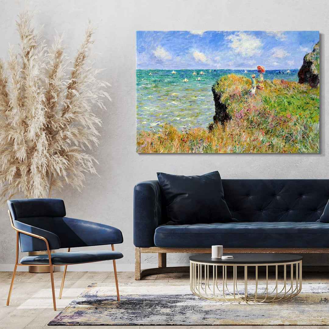 Leinwand (100x70cm): Claude Monet - Spaziergang auf Klippen-Ebene bei Pourville 100x70 cm, 100x70 cm