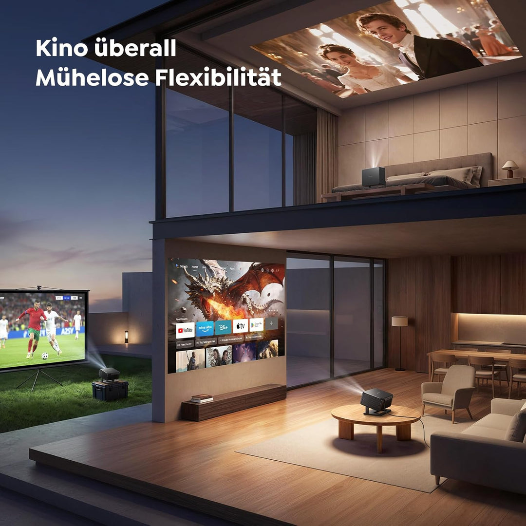 [Google TV & Offizielle Apps] Beamer 4K Unterstützt, Smart Beamer Heimkino 1080P FHD, Autofokus & Tr