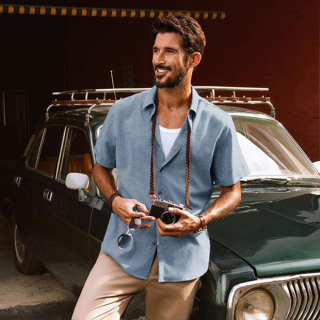 PJ PAUL JONES Hemd Herren Kurzarm Freizeit Button Down Shirt Sommer Strandhemd Regular Fit Herrenhem