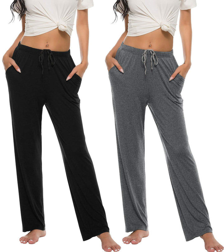 MoFiz Damen Schlafanzughose Lang Schlafhose Modal Nachtwäsche Weich Pyjamahose XS Dunkelgrau + Schwa
