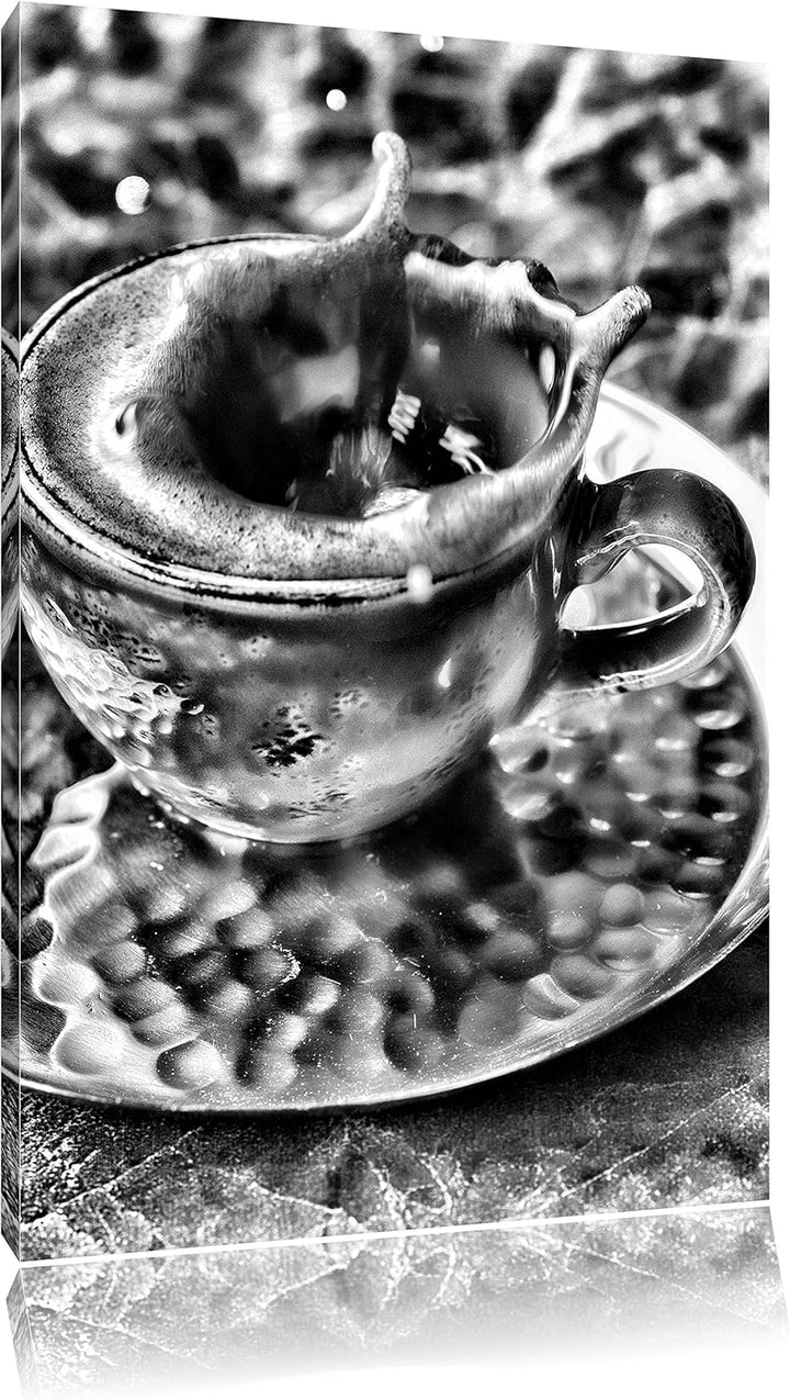 Pixxprint Monocrome, Kaffee spritzt aus Tasse, Format: 100x70 auf Leinwand, riesige Bilder fertig ge