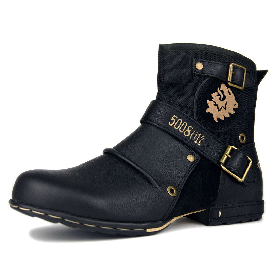 COWSDELLA Herren Stiefel aus Leder Rindsleder mit Gummisohle Biker Motorrad Boots mit Reissverschlus