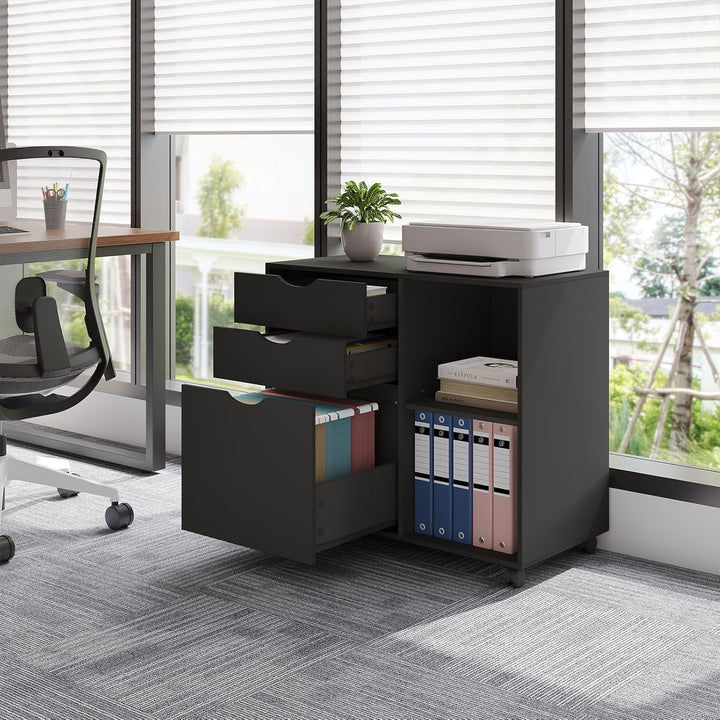 WOLTU Rollcontainer mit 3 Schubladen, mobiler Aktenschrank mit 5 Rollen, Büroschrank mit verstellbar