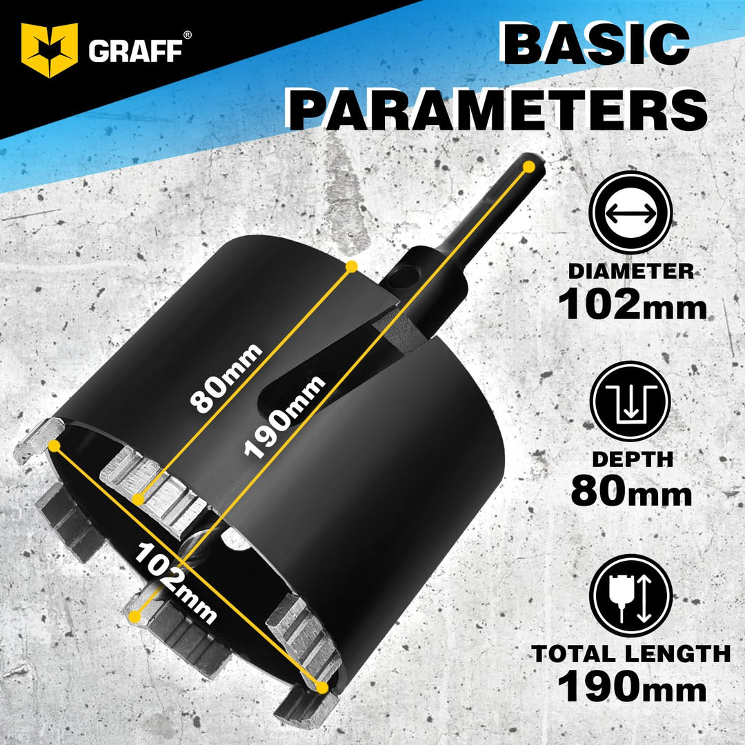 GRAFF Diamant Bohrkrone 102mm Beton Dosensenker Dosenbohrer - Diamant Bohrkronen Set für Mauerwerk Z