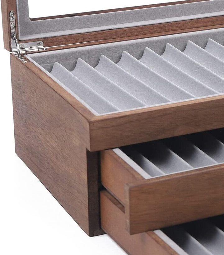 WindWilder Stifthalterbox mit vitrine für 34 Stifte, Nussbaum Holzstifte Pen Display Box mit Anzeige