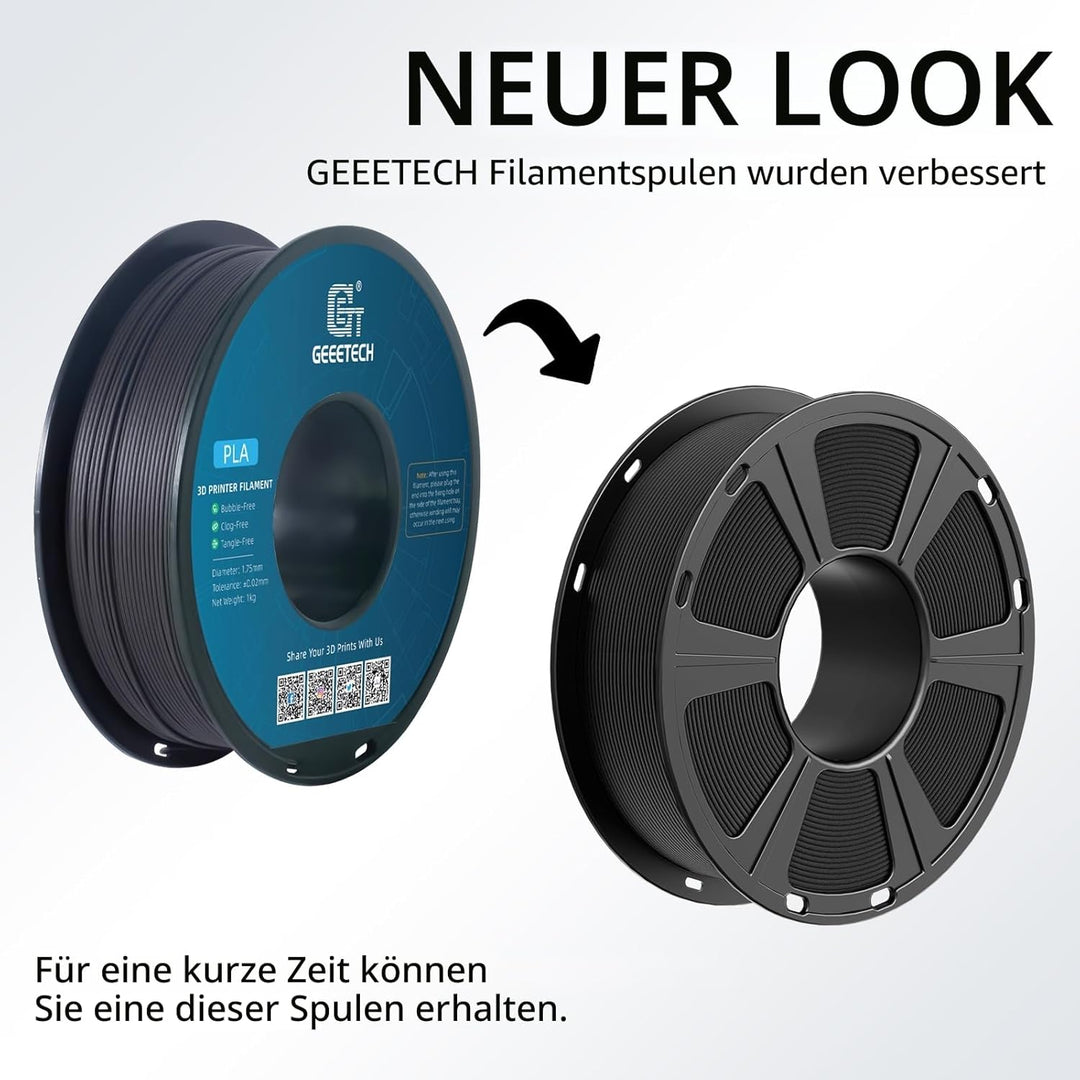 GEEETECH Matte PLA Filament, 3D-Drucker PLA Filament 1 kg Spule, Genauigkeit +/- 0,03 mm, Schwarz BA