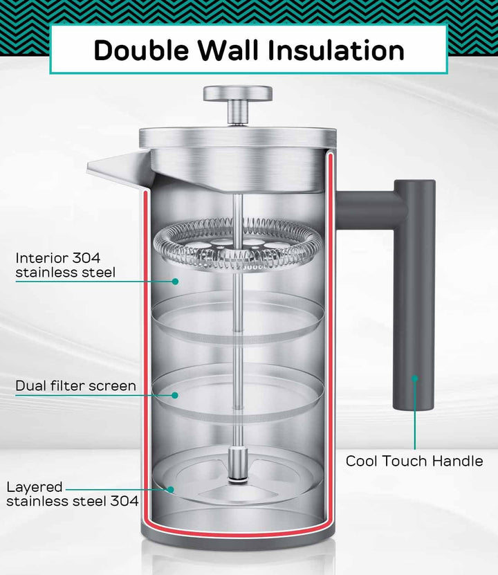 Coffee Gator French Press Kaffeebereiter - Thermo-Kaffeekanne aus Edelstahl für länger heissen Kaffe