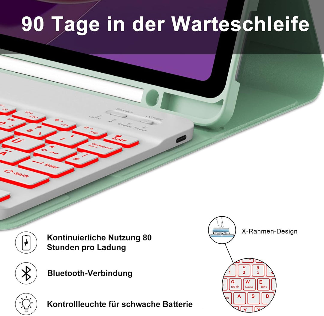 Tastatur Hülle für Lenovo Tab M11 2024, Deutsches QWERTZ, 7 Farben Beleuchtung Magnetisch Abnehmbare