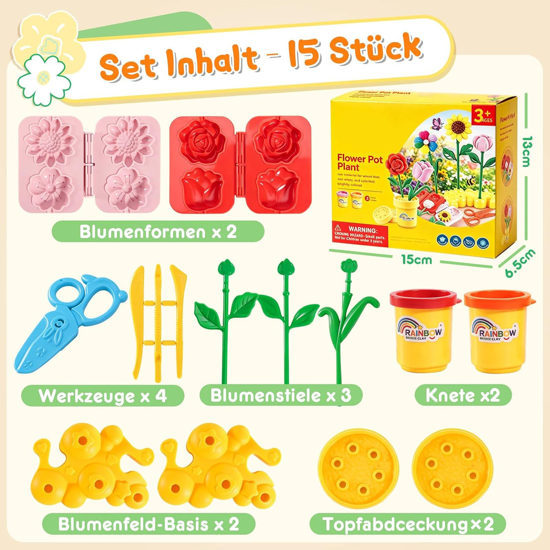 VBACALA Knete Set Kinder Blumen DIY, Flower Bouquet Bastelset Kinder, Knetblumen Selber Machen mit B