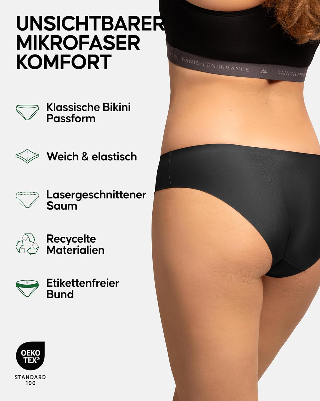 DANISH ENDURANCE Unsichtbare Bikini Slips aus Mikrofaser, 6er Pack Sport-Slips, Nathlos, für Sport &