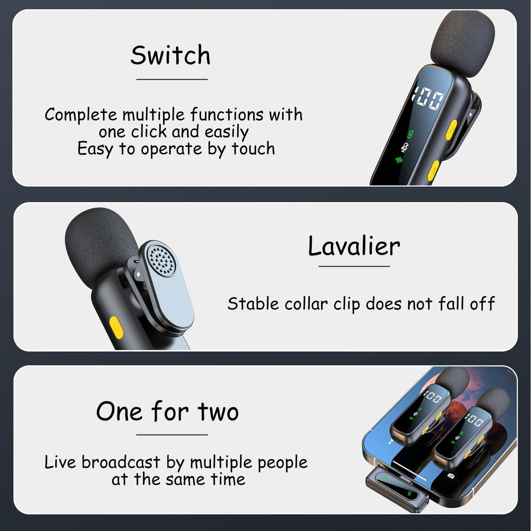 Mikrofon Handy, Kabelloses Lavalier Mikrofon für iPhone, Android, PC, Mini Mikrofon mit Geräuschunte