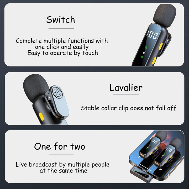 Mikrofon Handy, Kabelloses Lavalier Mikrofon für iPhone, Android, PC, Mini Mikrofon mit Geräuschunte