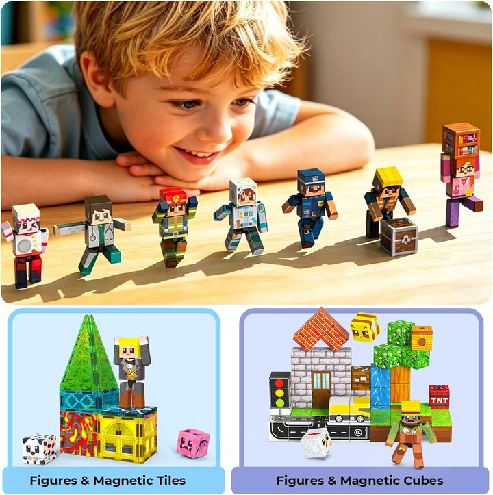 Magneverse 20-Teile Set für Magnetische Bausteine, Bewegliche Spielfiguren mit 10 Berufsfiguren und