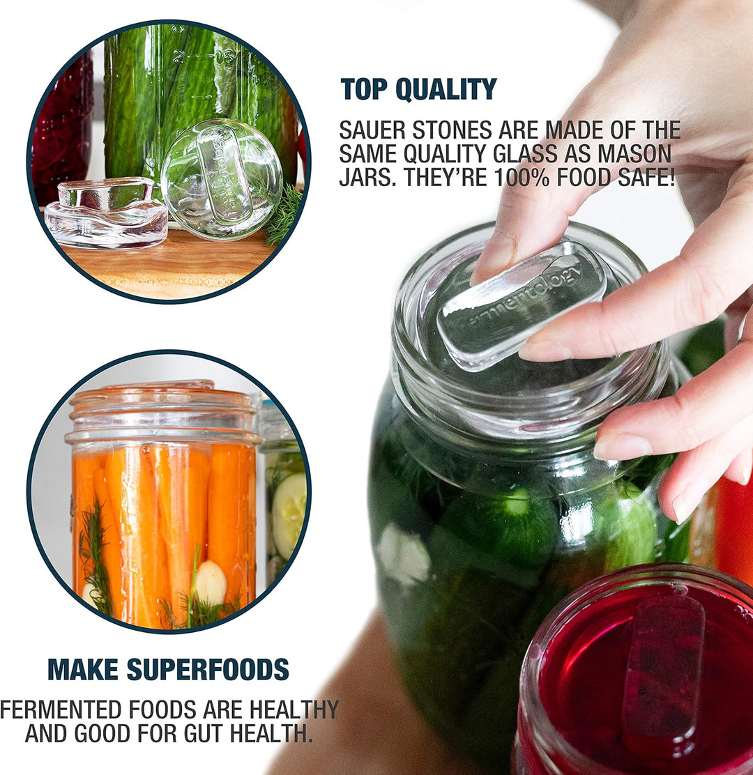 Fermentology Sauer Stone Glasgewichte - Gewichte zum Einlegen und Fermentieren - 4er Set - Wide Mout