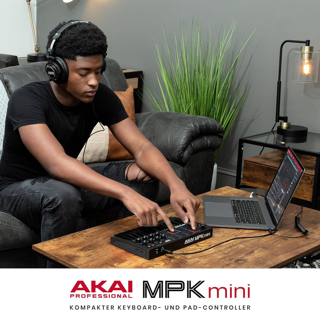 AKAI Professional MPK Mini MK3 – 25-Tasten USB MIDI Keyboard Controller, 8 hintergrundbeleuchtete Dr