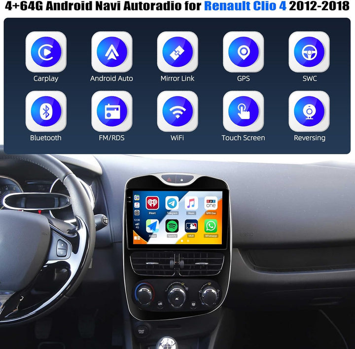 CAMECHO 4+64G 10 Zoll Android 15 Navi Autoradio für Renault Clio 4 2012-2018, Clio Radio Bluetooth m