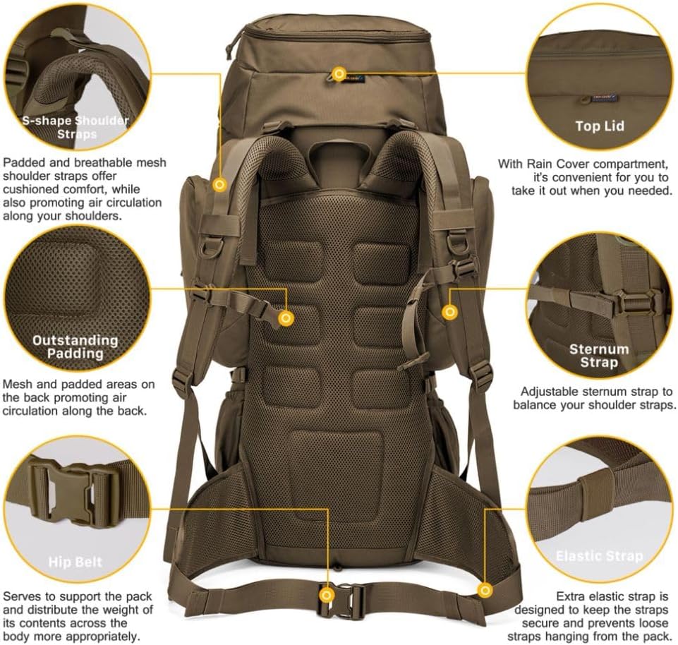 Mardingtop 50/60 Liter Erwachsene Taktischer Trekkingrucksacke Rucksack Outdoor Wanderrucksäcke Khak