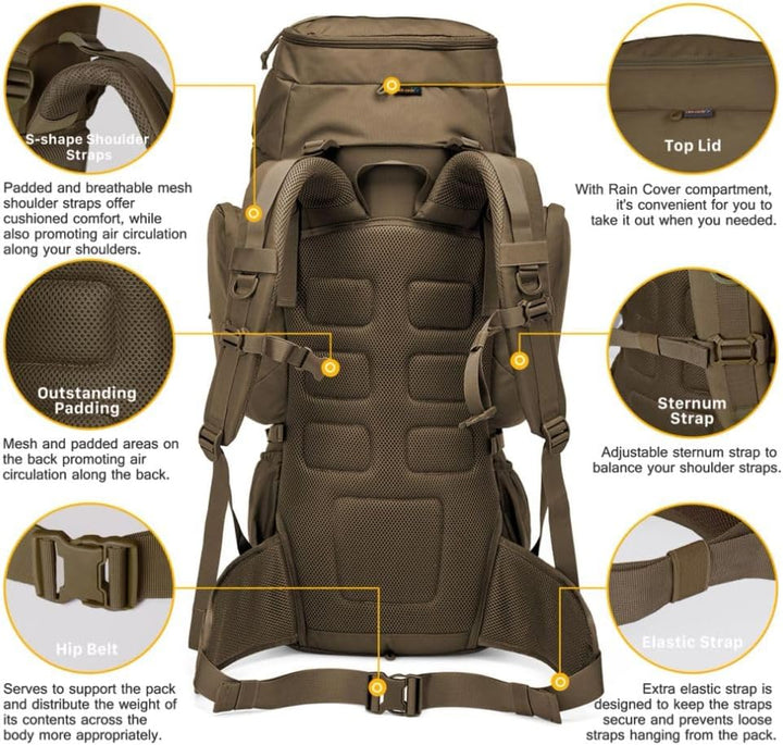 Mardingtop 50/60 Liter Erwachsene Taktischer Trekkingrucksacke Rucksack Outdoor Wanderrucksäcke Khak