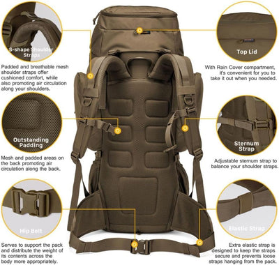 Mardingtop 50/60 Liter Erwachsene Taktischer Trekkingrucksacke Rucksack Outdoor Wanderrucksäcke Khak