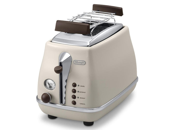 De'Longhi Toaster Icona Vintage CTOV2103.BG - 2-Schlitz-Toaster mit Brötchenaufsatz, Edelstahl in el
