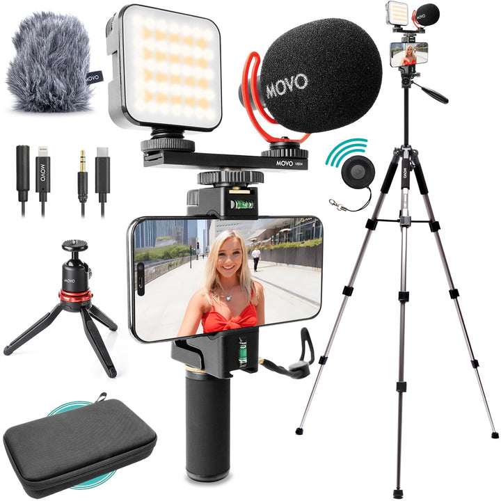 Movo iVlogger-PRO Vlogging-Kit mit Vollständigem Stativ für iPhone/Android – YouTube-Starter-Kit für