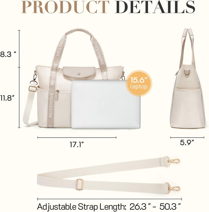 Missnine Handtasche Laptoptasche Damen 15,6-Zoll-Laptoptasche Tote Bag Leichte Arbeitstasche Shopper