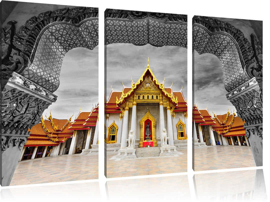 Pixxprint Marmortempel von Bangkok als Leinwandbild/Grösse: 3 Teilig (120x80) cm/Wandbild/Kunstdruck