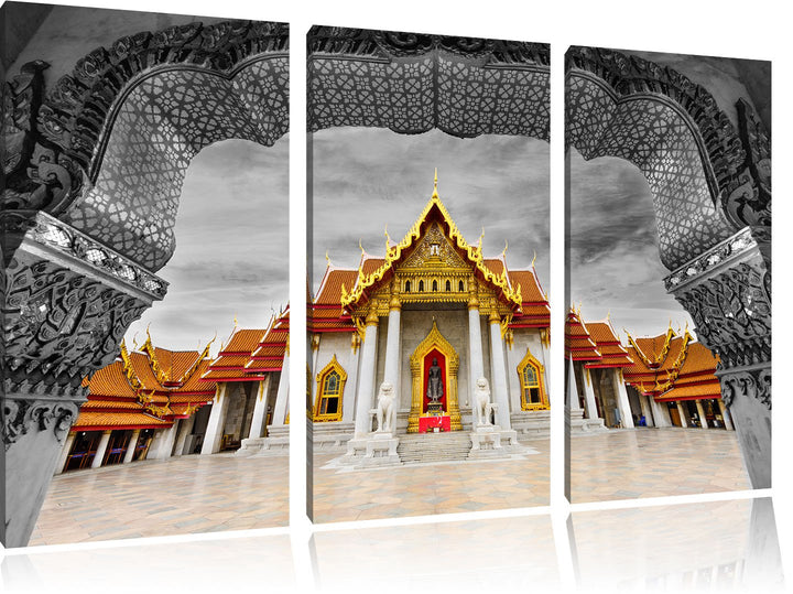 Pixxprint Marmortempel von Bangkok als Leinwandbild/Grösse: 3 Teilig (120x80) cm/Wandbild/Kunstdruck
