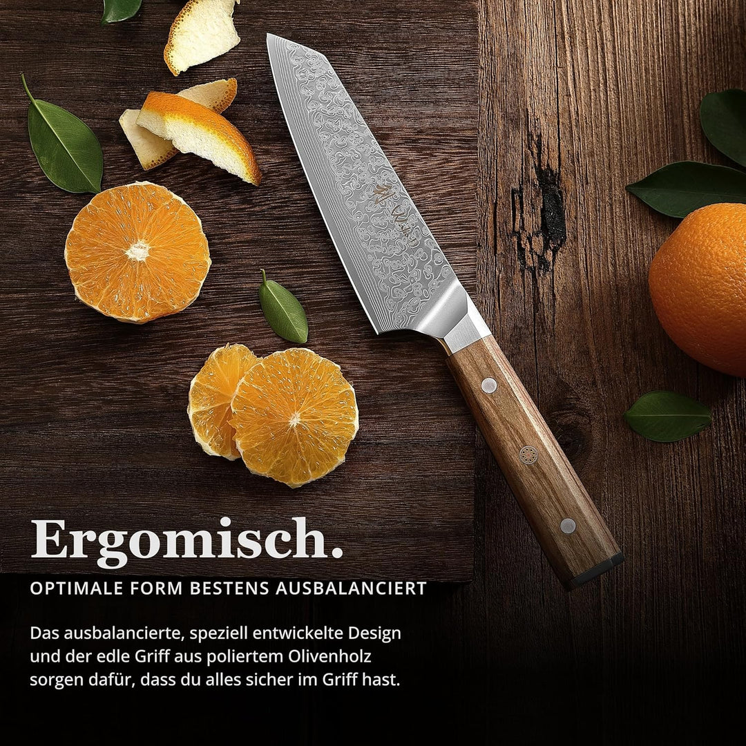 Wakoli Oribu Kiritsuke Kleines Chefmesser 15 cm extrem scharfe Klinge aus 67 Lagen I Damast Küchenme