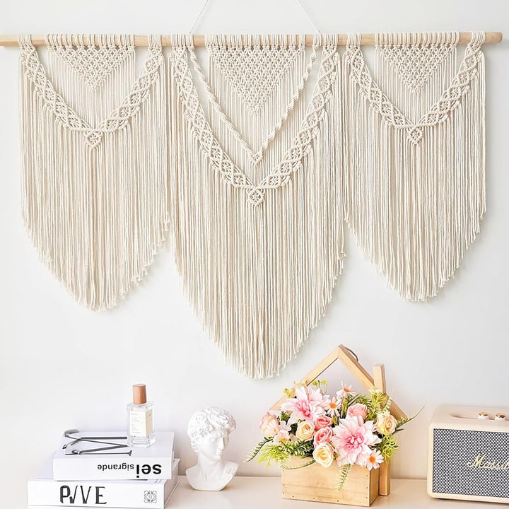 Hibisaws Makramee 110cm (W) x 82cm (H) Wandteppich Boho, Grosse, Handgewebt, Schlafzimmer Wanddeko ，