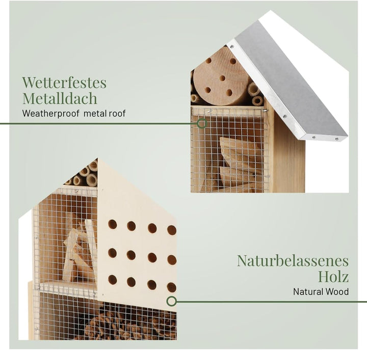 WILDLIFE HOME Insektenhotel XXL Stehend 2 Stück I Bienenhotel mit Standfuss 79 cm &amp; Metalldach I Gro