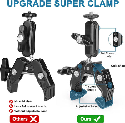 ChromLives Super Clamp mit 360° Kugelkopfarm,Super Klemme mit Cold Shoe，1/4" Gewinde，Action Kamera A