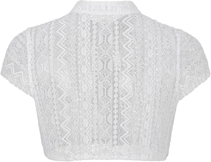 Kelliar Dirndl Bluse Damen Hochgeschlossen Elegant mit Spitze Komplexe Muster Dirndlbluse Kurzarm Tr