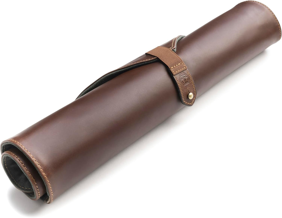 Angus Stoke Messertasche XXL für Kochmesser aus Büffelleder | 14-Fächer Leder-Messerrolltasche gross