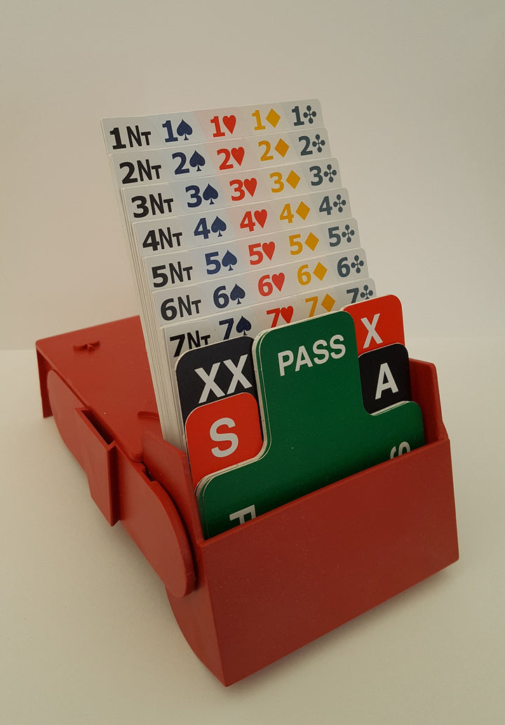SuperBridgeBox Kartenhilfe zum Bridge-Spielen, als Hilfe beim Bieten, Kunststoff, Rot, 4 Stück