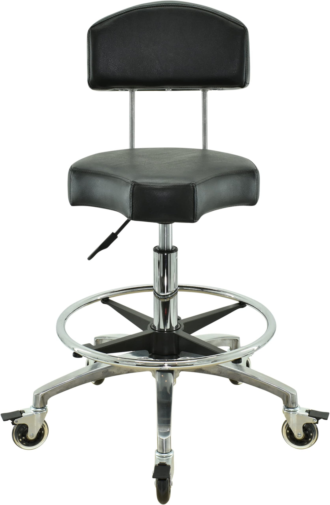 Ergonomischer Rollhocker mit Lehne und Fussring - Premium Rollen mit Bremse - Höhenverstellbarer von