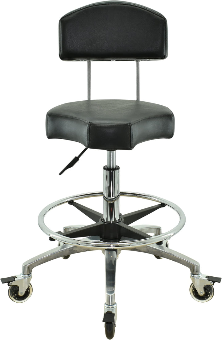 Ergonomischer Rollhocker mit Lehne und Fussring - Premium Rollen mit Bremse - Höhenverstellbarer von