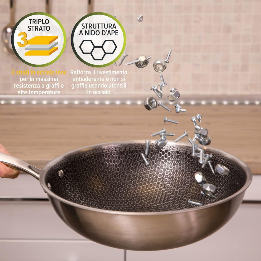 Kasanova Dreilagiger Wok 28 cm mit 3-lagigem Deckel, Neutrum