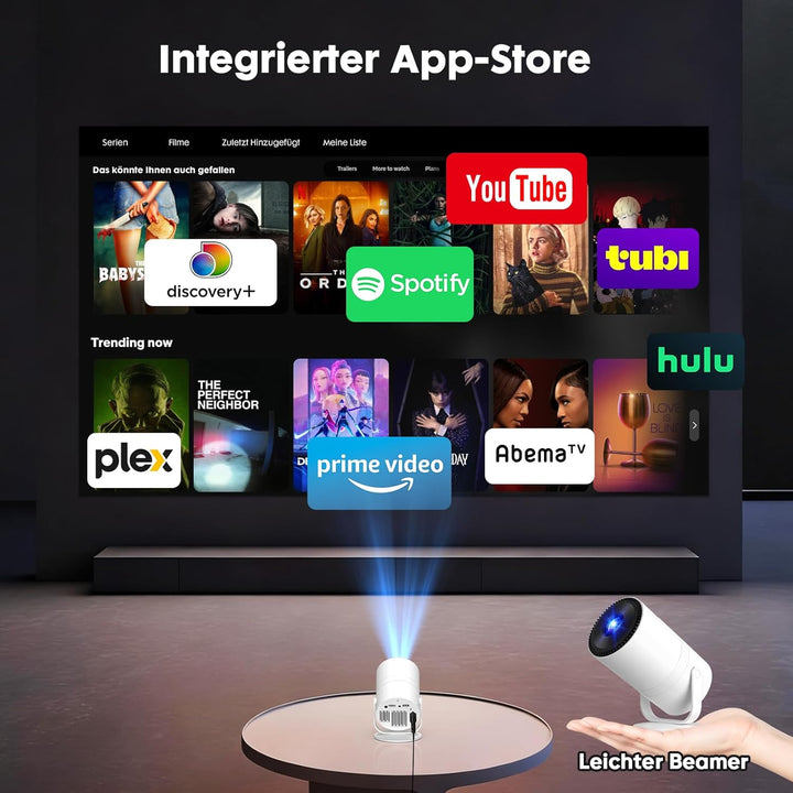 【Android 14 & Integrierte Apps】 Tecaki Mini-Projektor mit WiFi 6 und Bluetooth 5.2, Tragbarer Projek