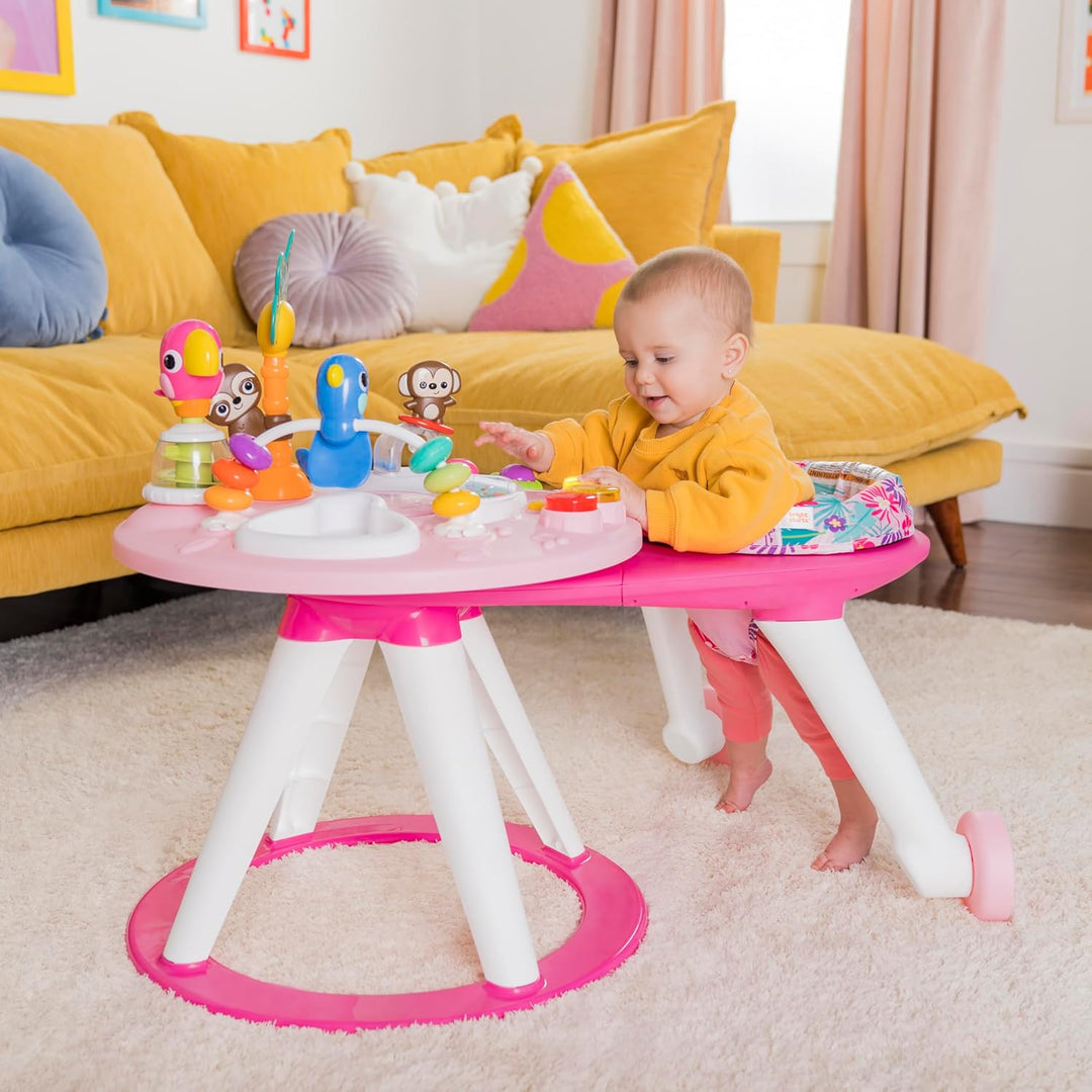 Bright Starts, Around We Go Tropic Coral 2-in-1 Spielstation & Lauflernwagen, Spieletisch mit Lichte