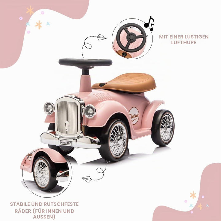 Baroni Toys Vintage Rutschfahrzeug für Kinder von 12 bis 36 Monaten, Retro Rutschauto mit Hupe, Stau