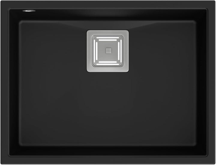 QUADRON Einbeckenspüle Granitspüle Spüle Küche | Grösse 55 x 42 x 22,5 cm Farbe: Pure Carbon & Stahl