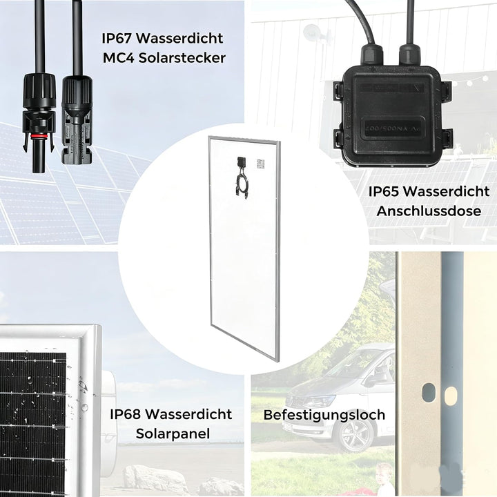 150W 12V Solarpanel Kit Set, 210mm Solarzelle Solarmodul 150Watt Mit 30A 12V/24V Solarladeregler + S