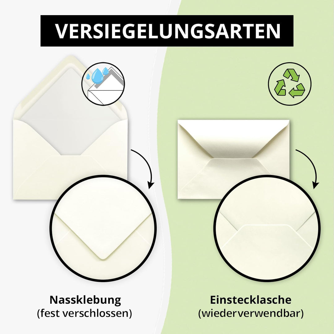 50 Briefumschläge Natur-Weiss - DIN C6 - gefüttert mit weissem Seidenpapier - 90 g/m² - 11,4 x 16,2