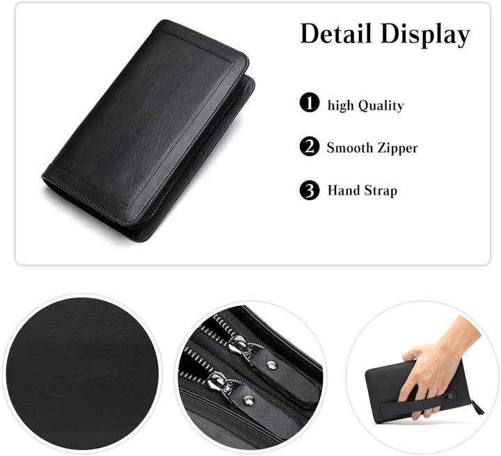 PORRASSO Herren Geldbörse Leder Clutch Tasche Kreditkartenetui Brieftasche Handytasche Portemonnaie